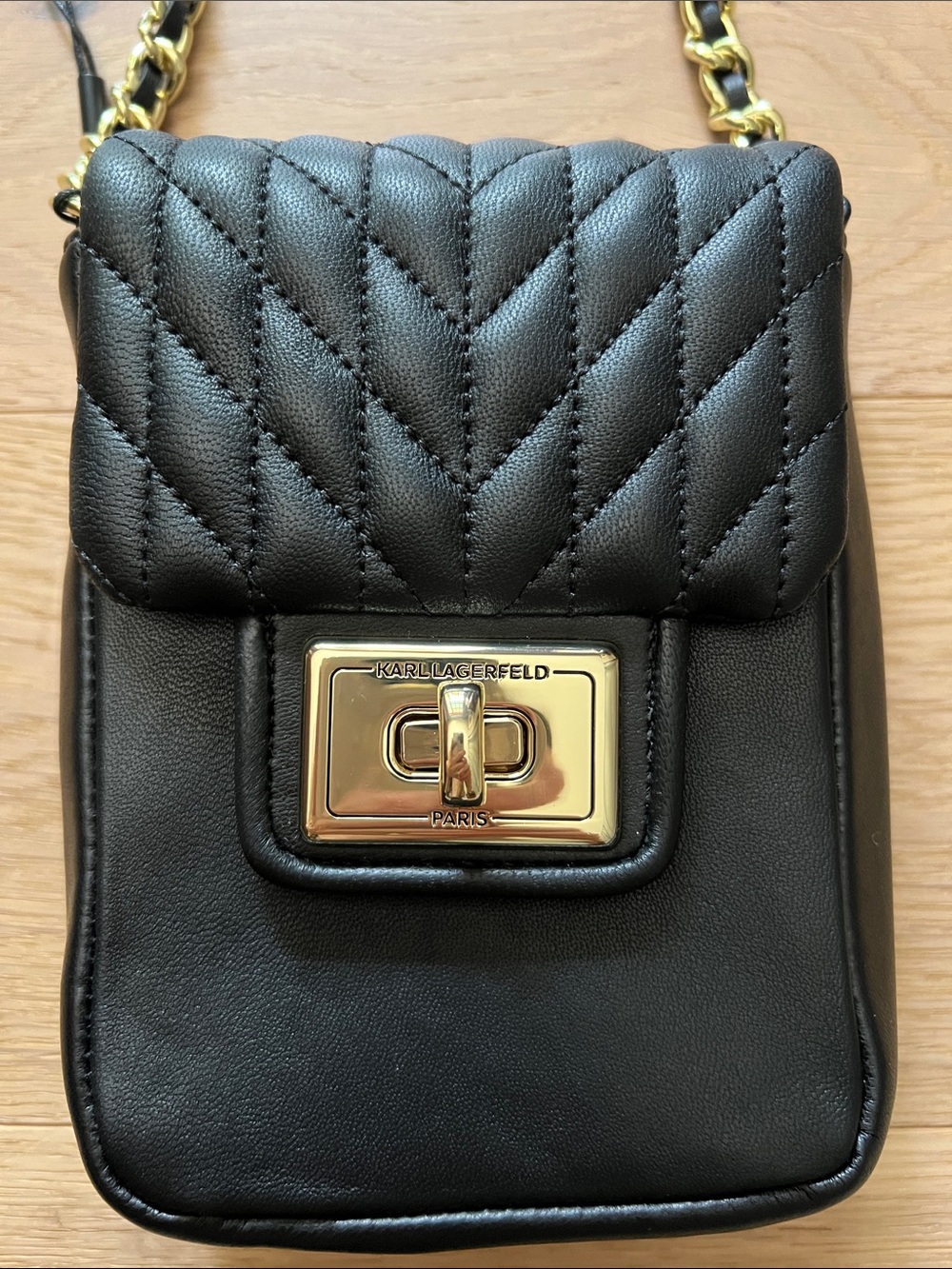 Karl Lagerfeld Black Quilted Crossbody with Gold Chain